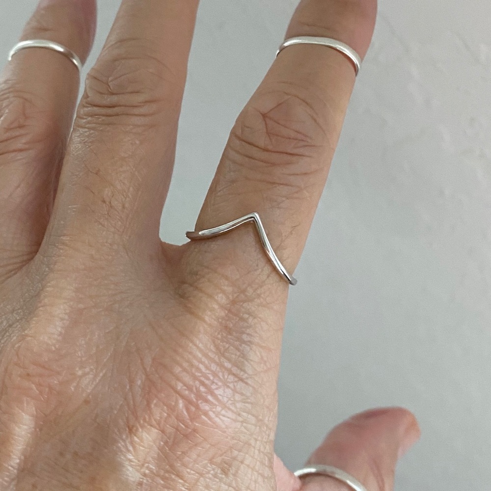 Sterling Silver Deep V Shape Ring, Silver Rings - image 2